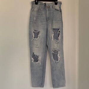 KanCan Juniors Distressed Light Blue Paperbag Jeans 3/29